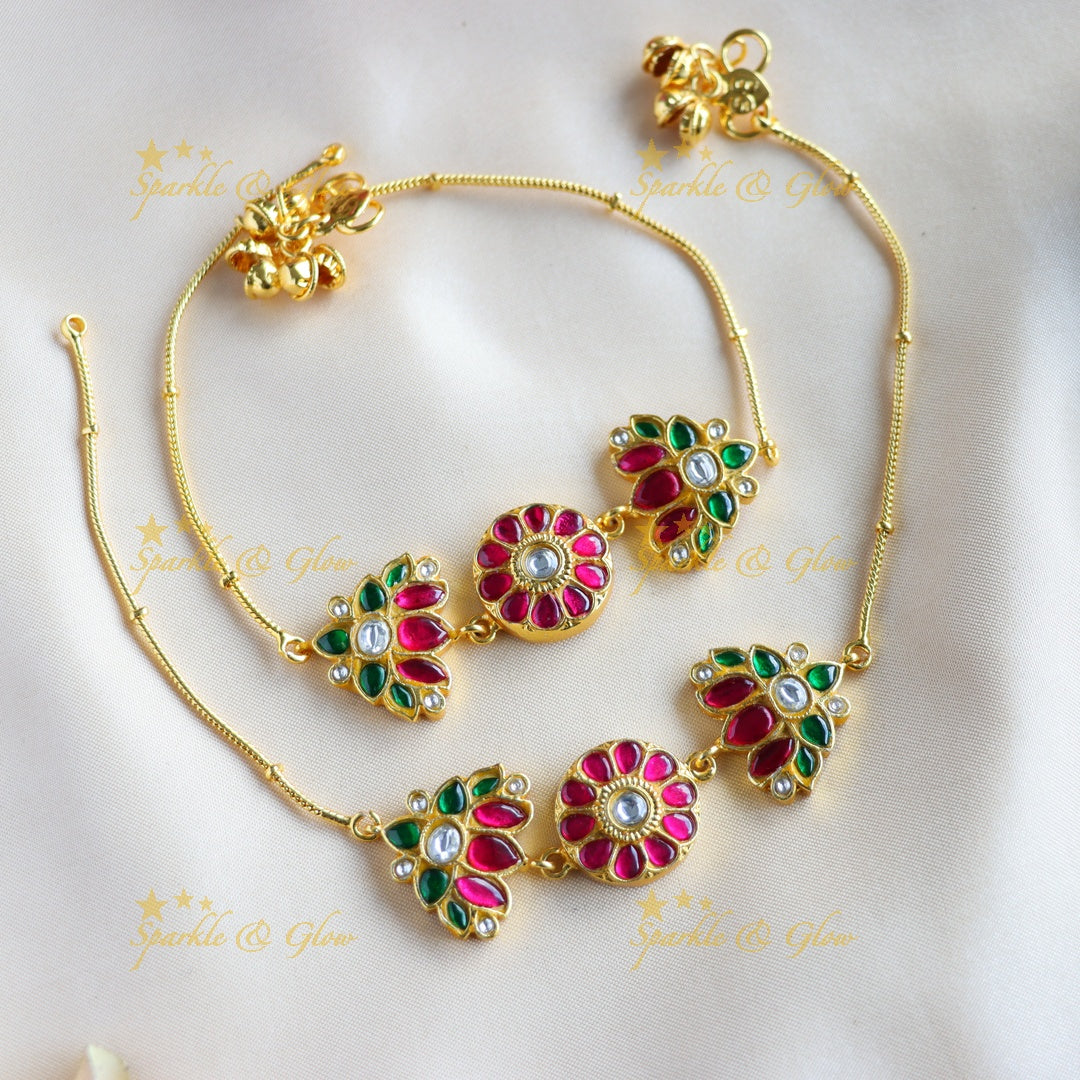 Sparkling Lotus Floral Jadau anklet