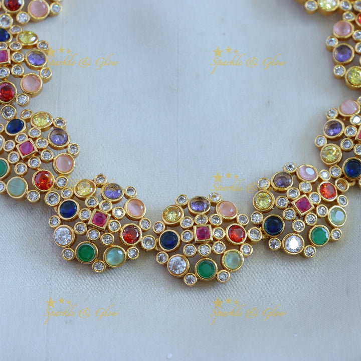 Stunning Floral AD short necklace with navartna stones