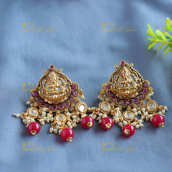 Statement Lakshmi peacock moon design haram with multi layer mint green beads chain with ruby and gold beads
