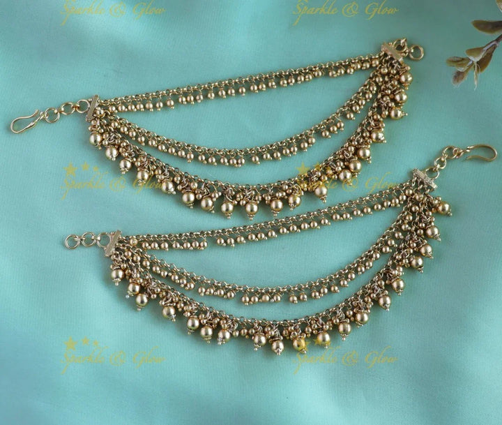 Elegant Three layered Gold beads earchain - Sparkle and Glow