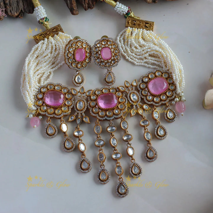 Elegant Floral Mango design Victorian AD Choker - Sparkle and Glow