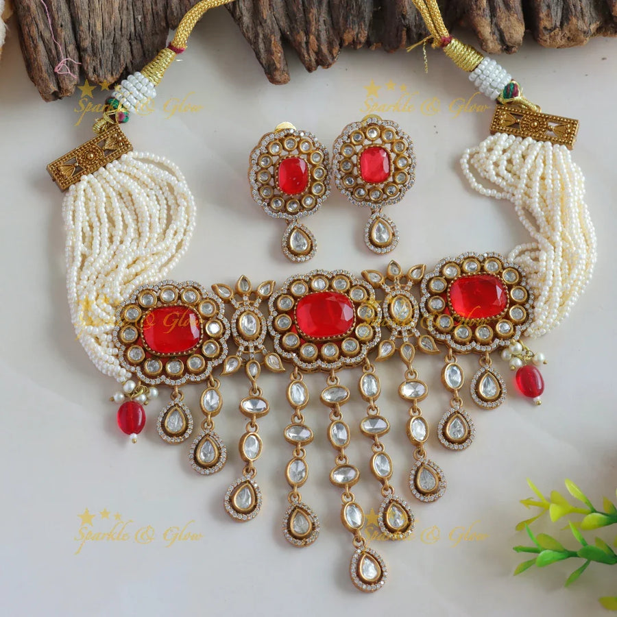 Elegant Floral Mango design Victorian AD Choker - Sparkle and Glow