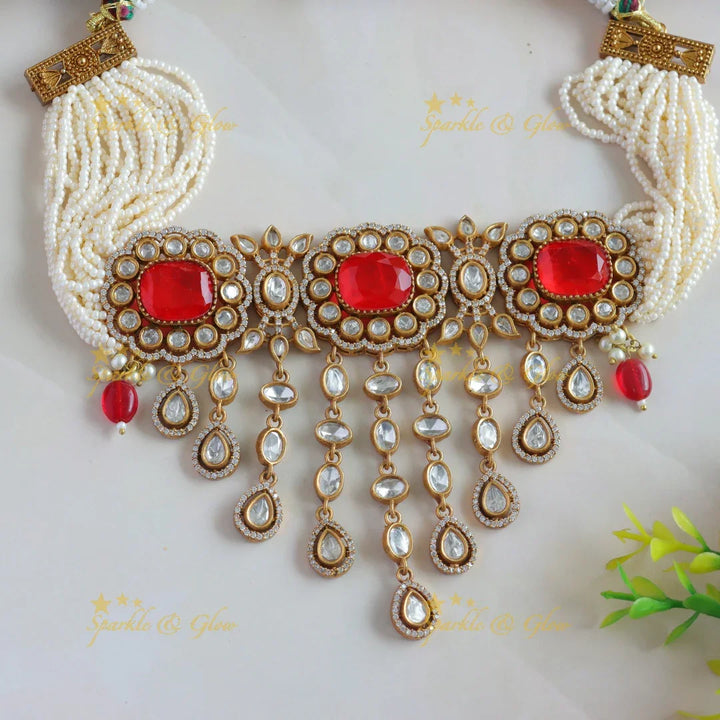 Elegant Floral Mango design Victorian AD Choker - Sparkle and Glow