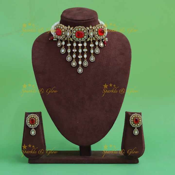 Elegant Floral Mango design Victorian AD Choker - Sparkle and Glow