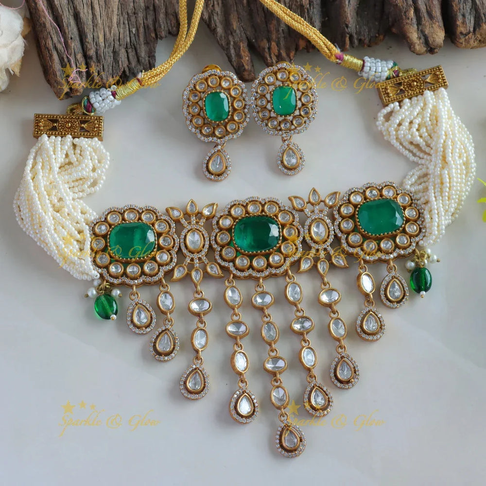 Elegant Floral Mango design Victorian AD Choker - Sparkle and Glow