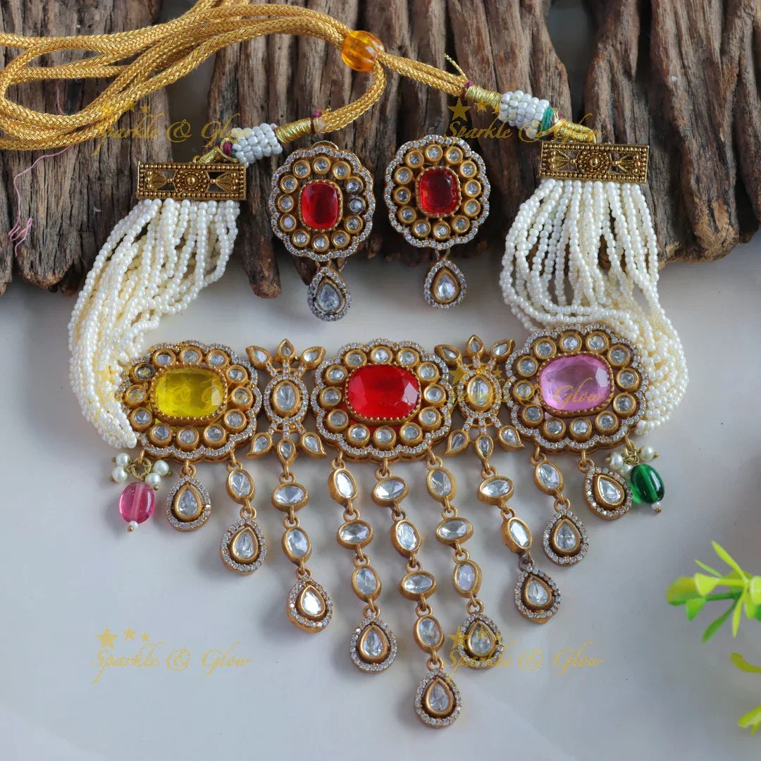 Elegant Floral Mango design Victorian AD Choker - Sparkle and Glow