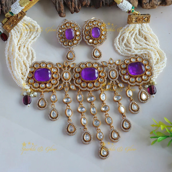 Elegant Floral Mango design Victorian AD Choker - Sparkle and Glow