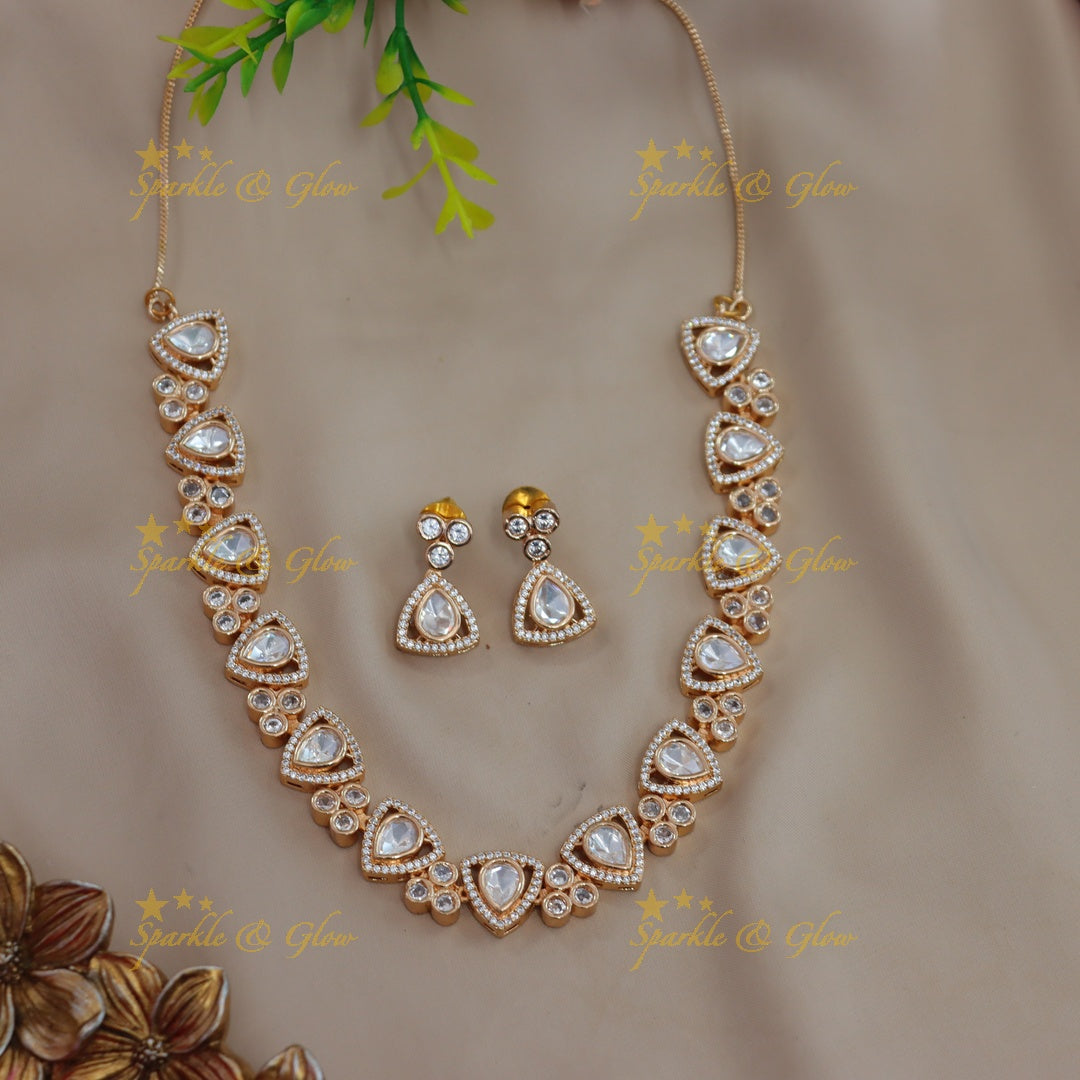 Elegant Triangle dot design Victorian AD Kundan short necklace