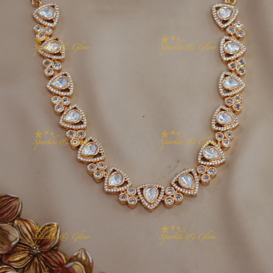 Elegant Triangle dot design Victorian AD Kundan short necklace