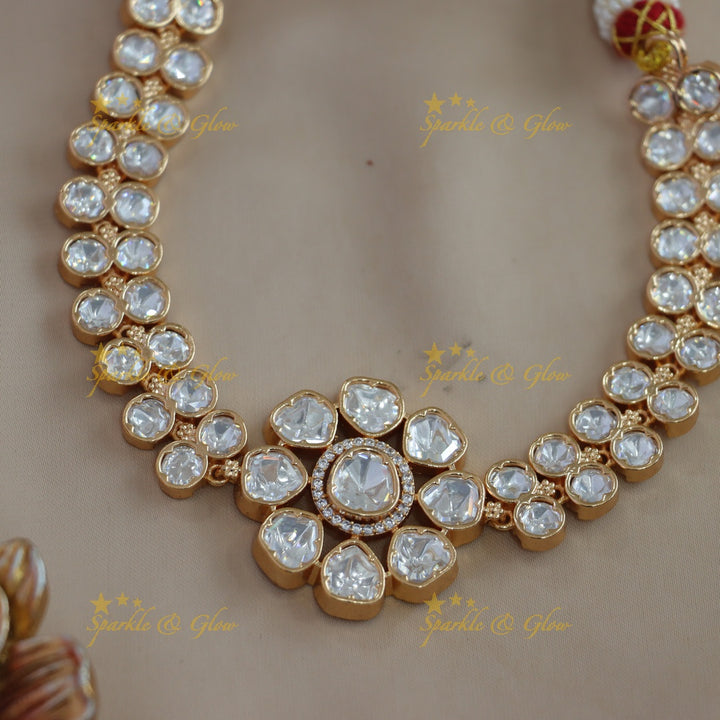 Grand Floral pendant Victorian AD dot design kundan short necklace