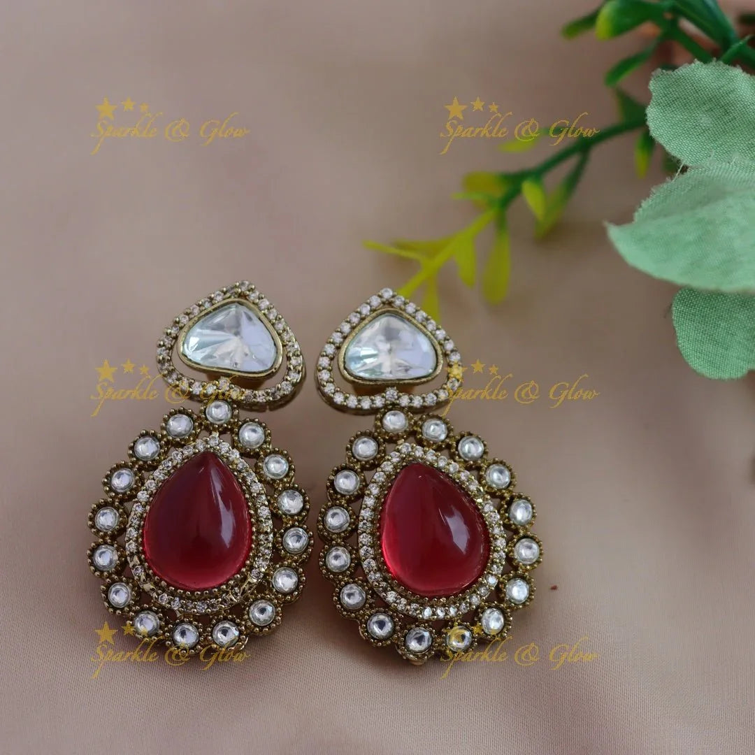 Gracious Kundan Heart design Victorian AD Floral pendant short necklace - Sparkle and Glow