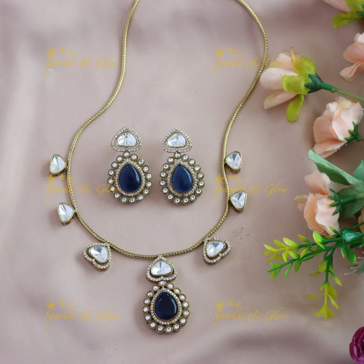 Gracious Kundan Heart design Victorian AD Floral pendant short necklace - Sparkle and Glow