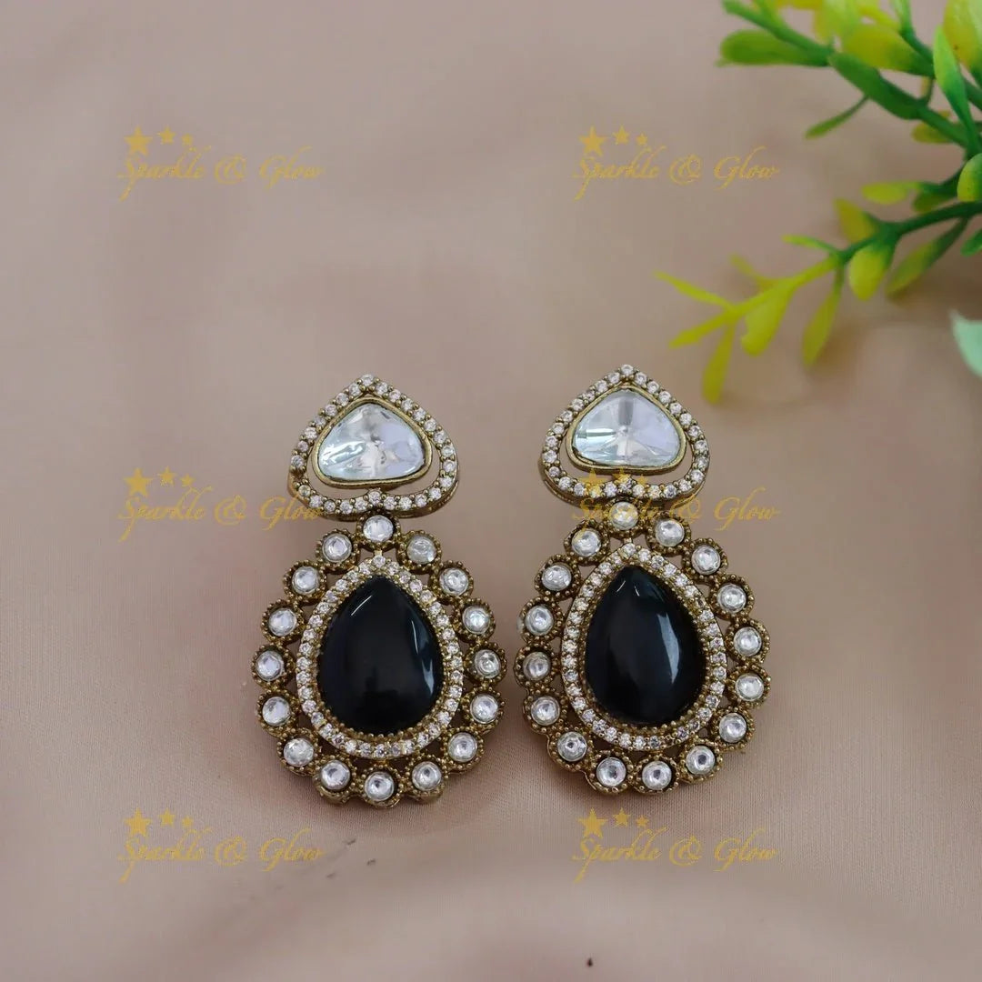 Gracious Kundan Heart design Victorian AD Floral pendant short necklace - Sparkle and Glow
