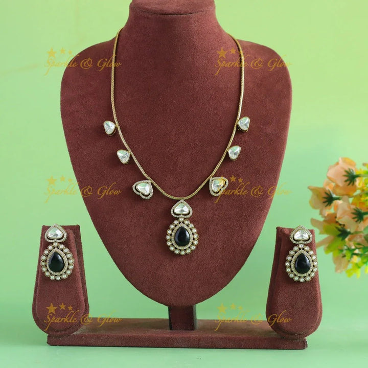 Gracious Kundan Heart design Victorian AD Floral pendant short necklace - Sparkle and Glow
