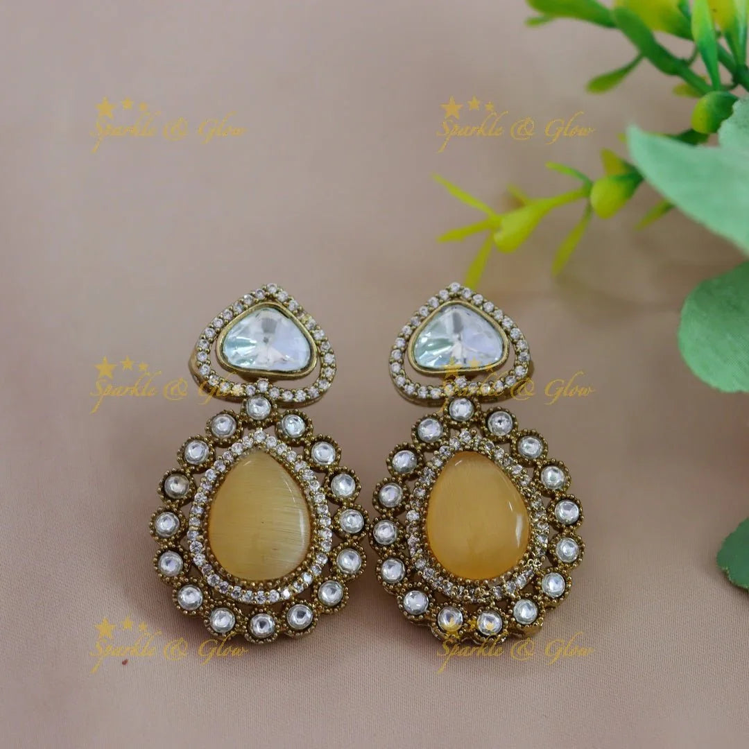 Gracious Kundan Heart design Victorian AD Floral pendant short necklace - Sparkle and Glow