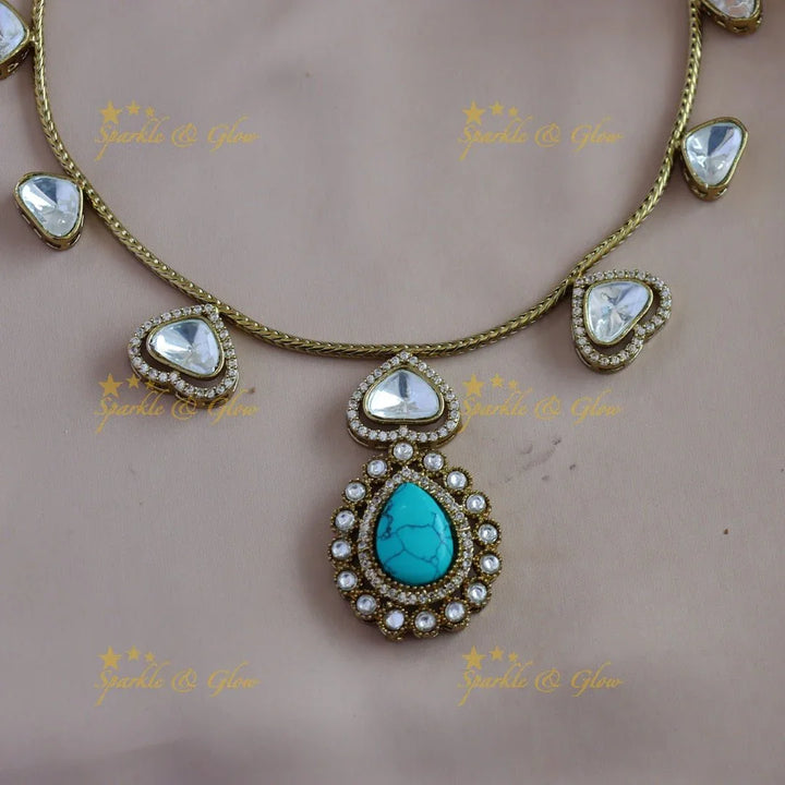 Gracious Kundan Heart design Victorian AD Floral pendant short necklace - Sparkle and Glow