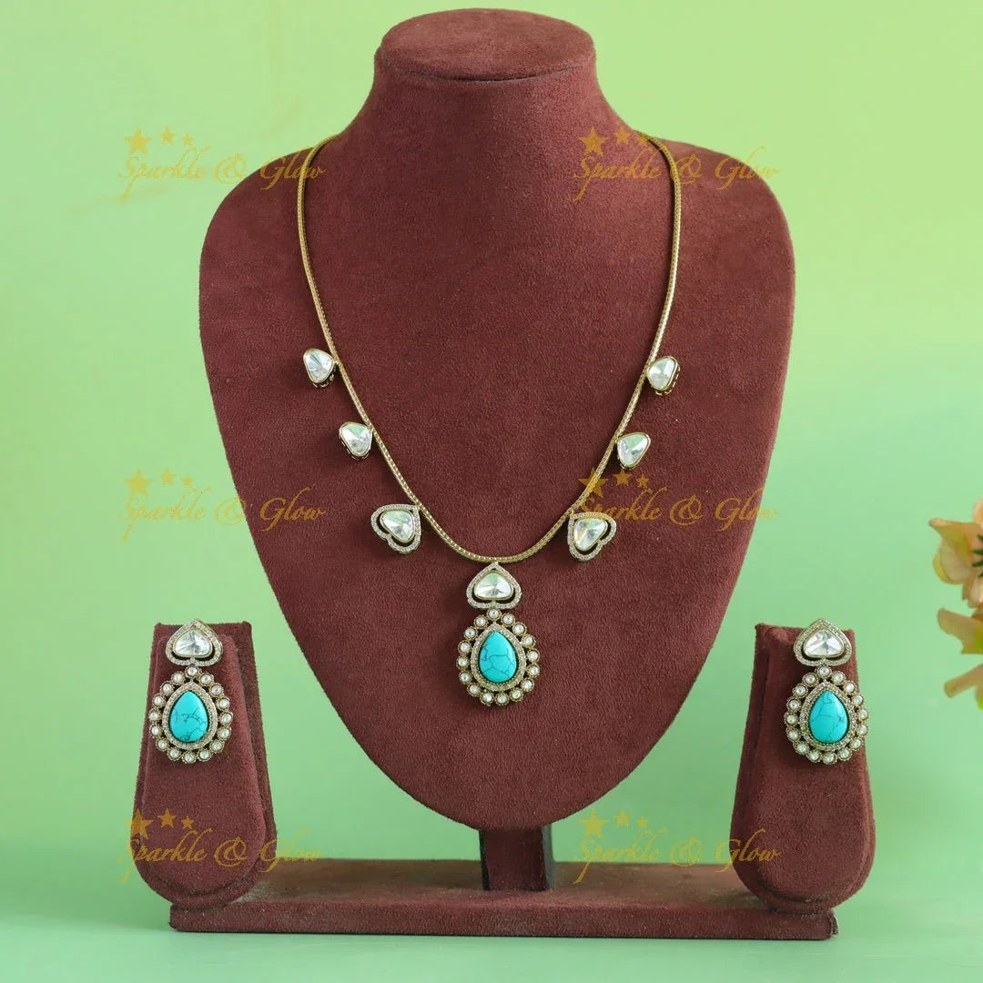 Gracious Kundan Heart design Victorian AD Floral pendant short necklace - Sparkle and Glow