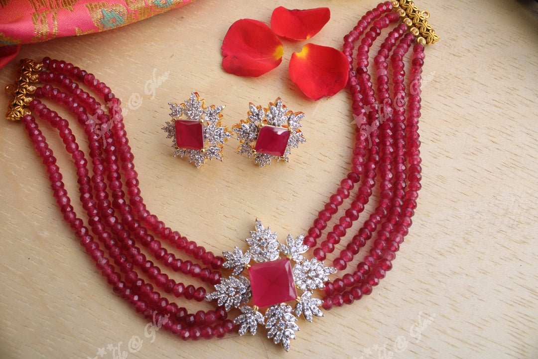 White stone pendent high neck choker - Pink - Sparkle and Glow - Light Green - Back Thread