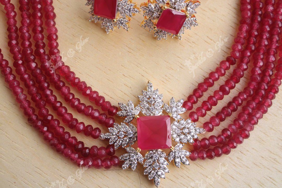 White stone pendent high neck choker - Pink - Sparkle and Glow - Light Green - Back Thread