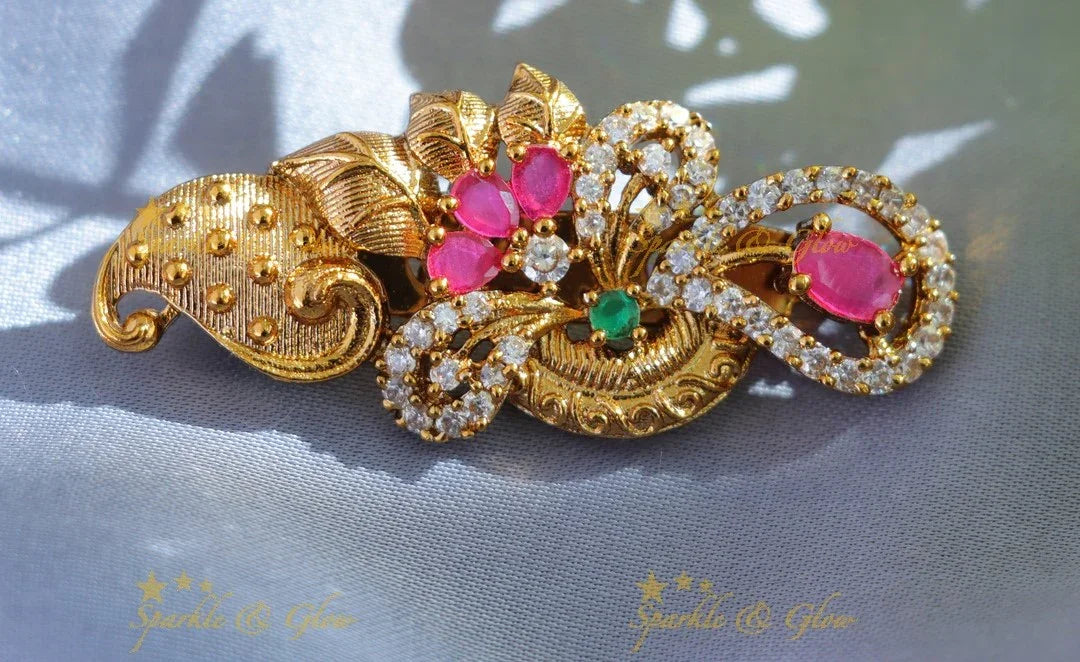 Elegant Mango Floral Bridal Saree Pin