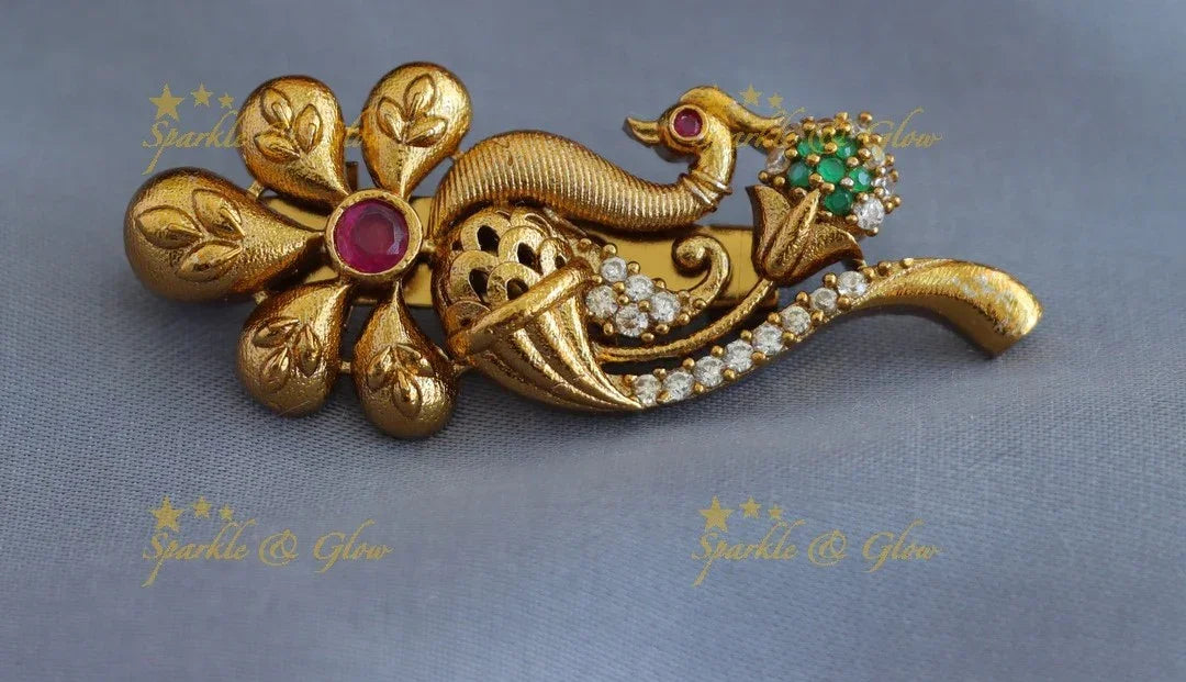 Elegant Peacock Floral Saree Pin Accessory