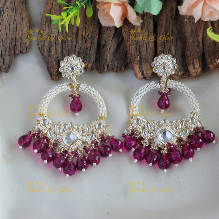 Statement Floral design kundan stone chandbalis with pearl and beads