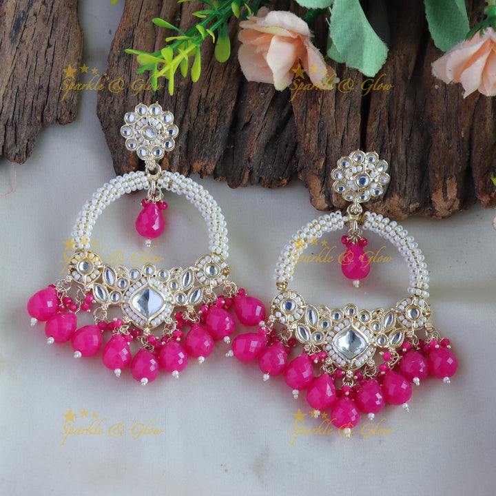 Statement Floral design kundan stone chandbalis with pearl and beads
