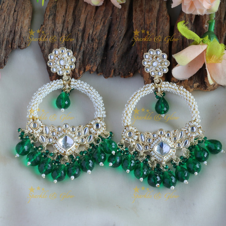 Statement Floral design kundan stone chandbalis with pearl and beads