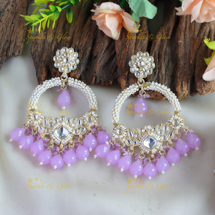 Statement Floral design kundan stone chandbalis with pearl and beads