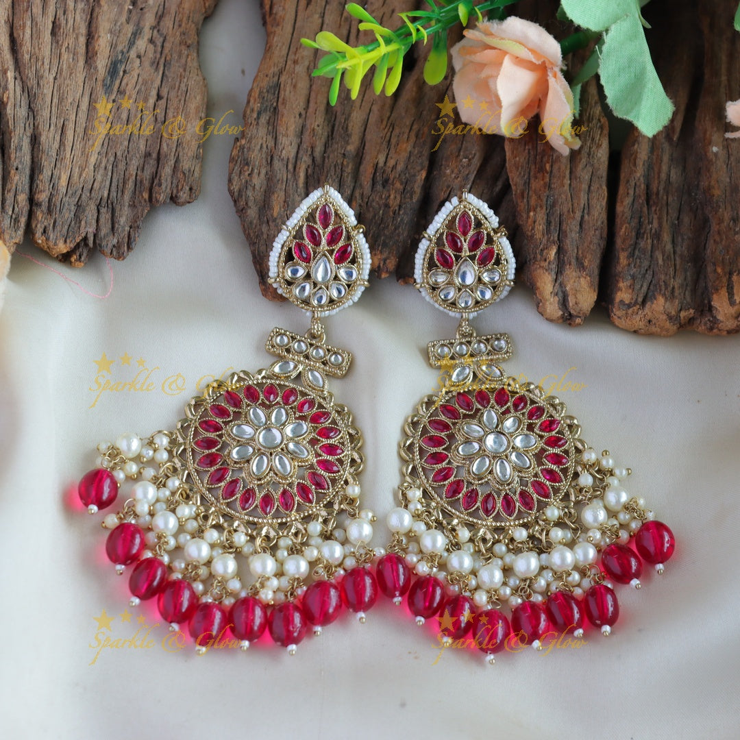 Stunning Floral leaf design kundan stone Balis with pearls and beads