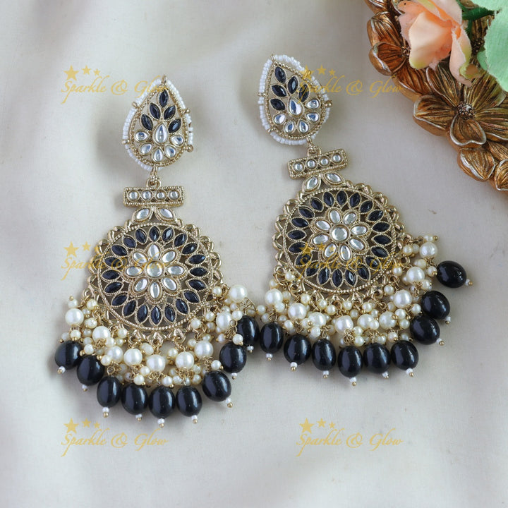 Stunning Floral leaf design kundan stone Balis with pearls and beads