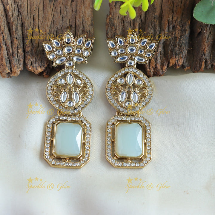 Beautiful Lotus rectangle stone kundan Earrings