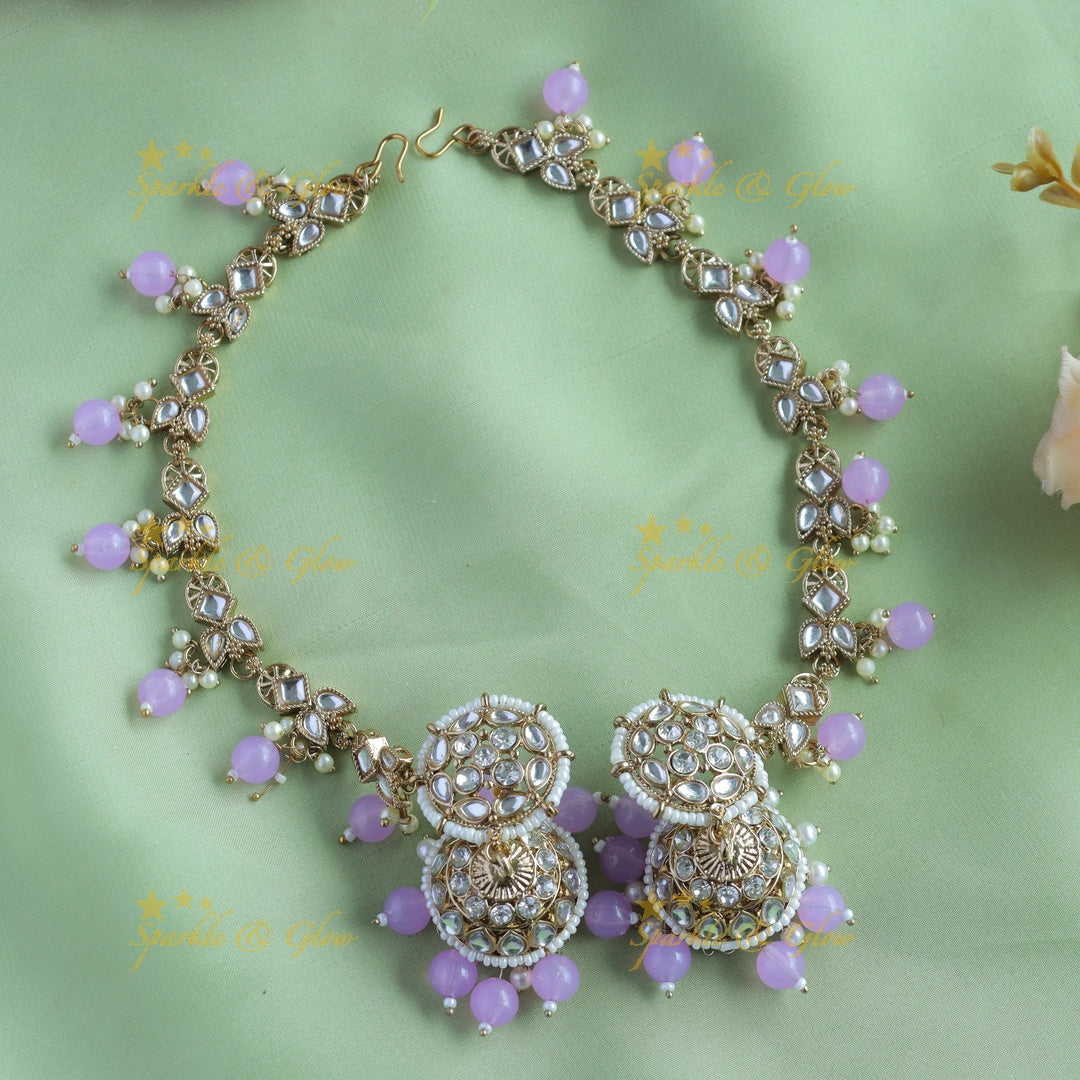 Elegant Pearl cluster Floral Jhumuka with Mattal-Lavender