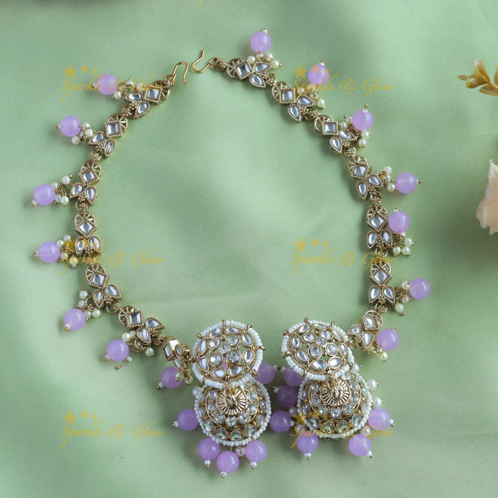 Elegant Pearl cluster Floral Jhumuka with Mattal-Lavender