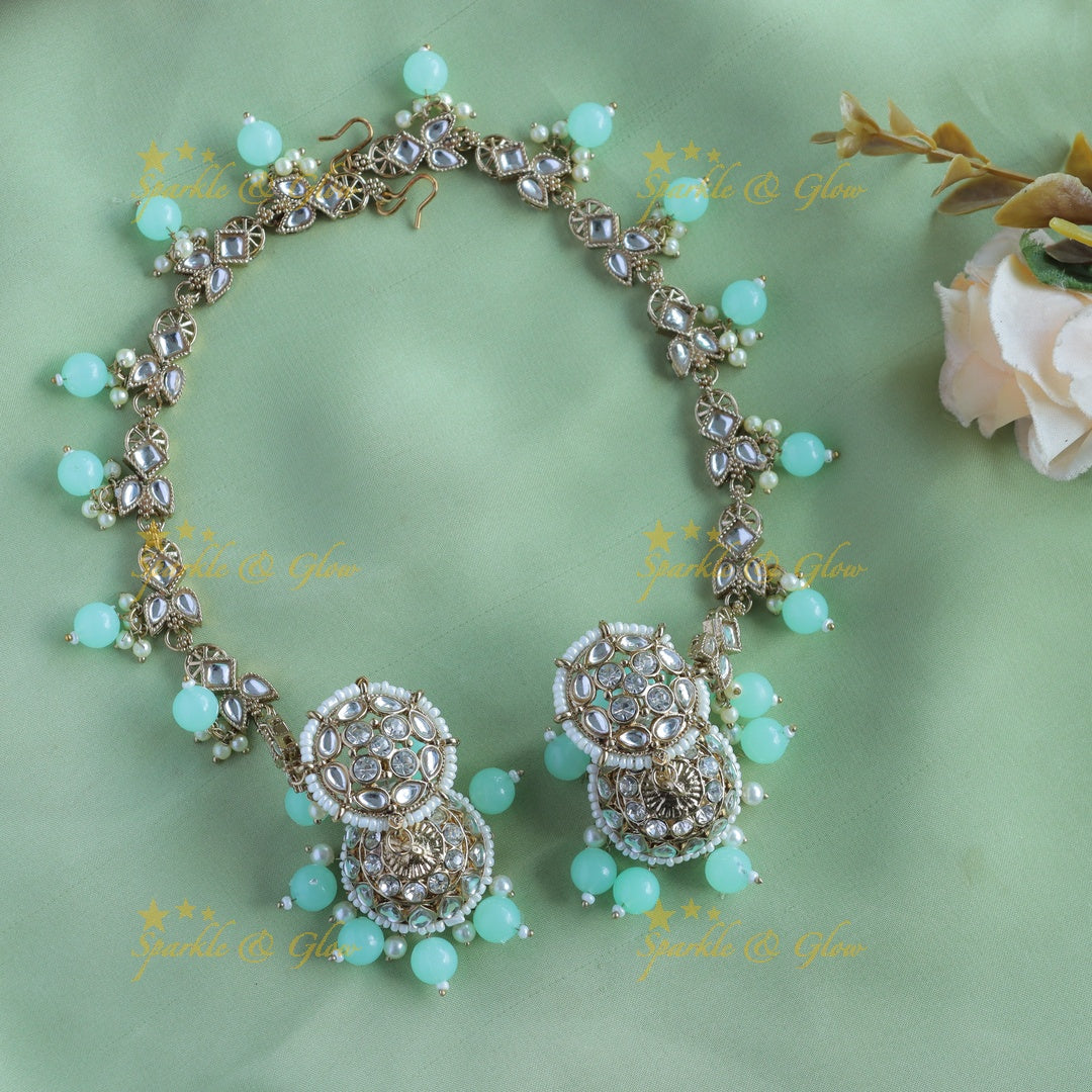 Elegant Pearl cluster Floral Jhumuka with Mattal-Lavender