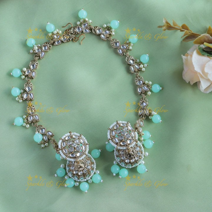 Elegant Pearl cluster Floral Jhumuka with Mattal-Lavender