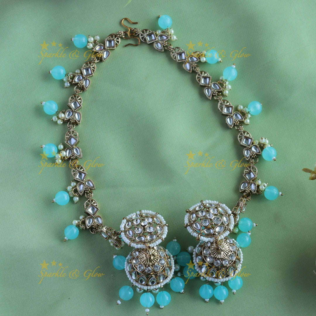 Elegant Pearl cluster Floral Jhumuka with Mattal-Lavender