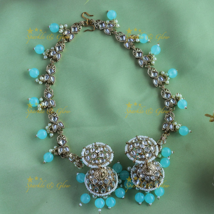Elegant Pearl cluster Floral Jhumuka with Mattal-Lavender