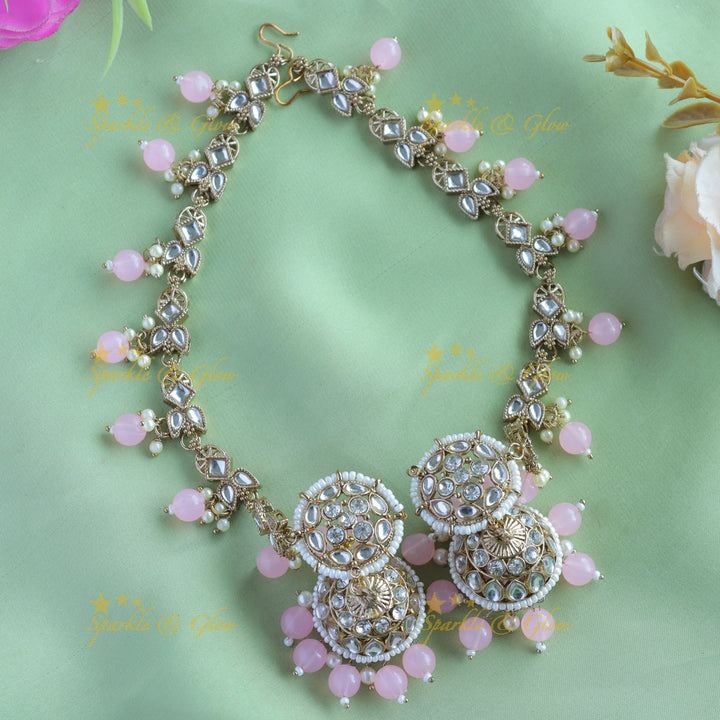 Elegant Pearl cluster Floral Jhumuka with Mattal-Lavender