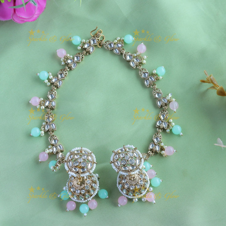 Elegant Pearl cluster Floral Jhumuka with Mattal-Lavender