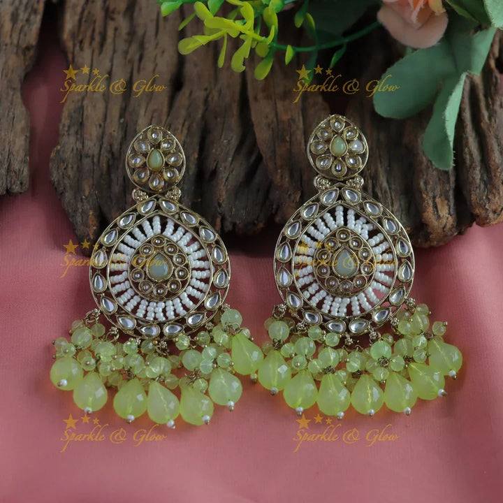 Stunning Floral design kundan stone Balis with pearls and beads - purple - Sparkle and Glow