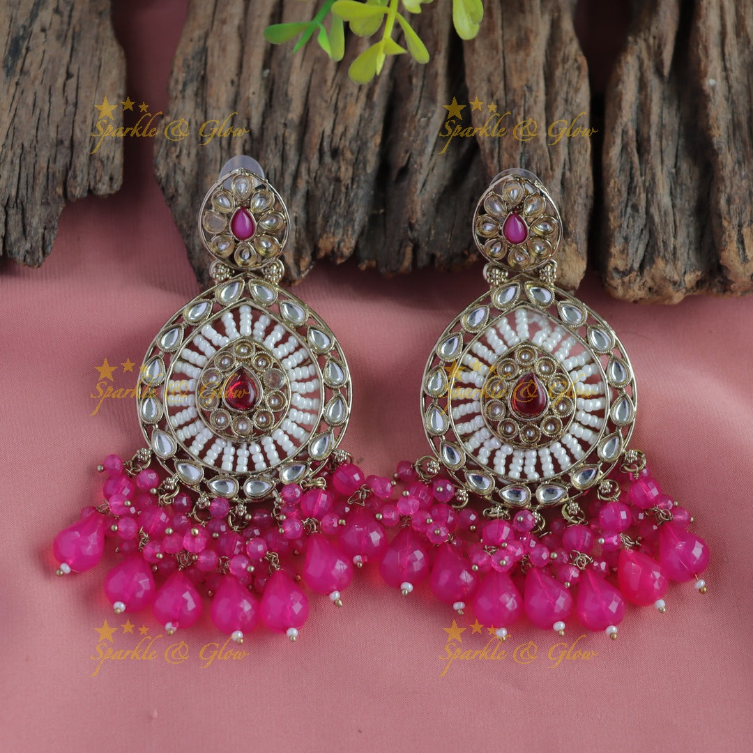 Stunning Floral design kundan stone Balis with pearls and beads