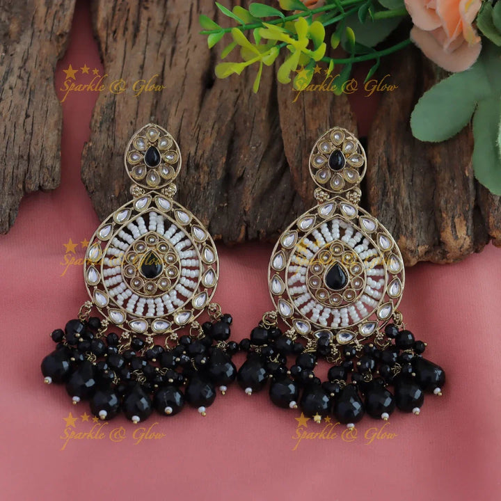 Stunning Floral design kundan stone Balis with pearls and beads - purple - Sparkle and Glow