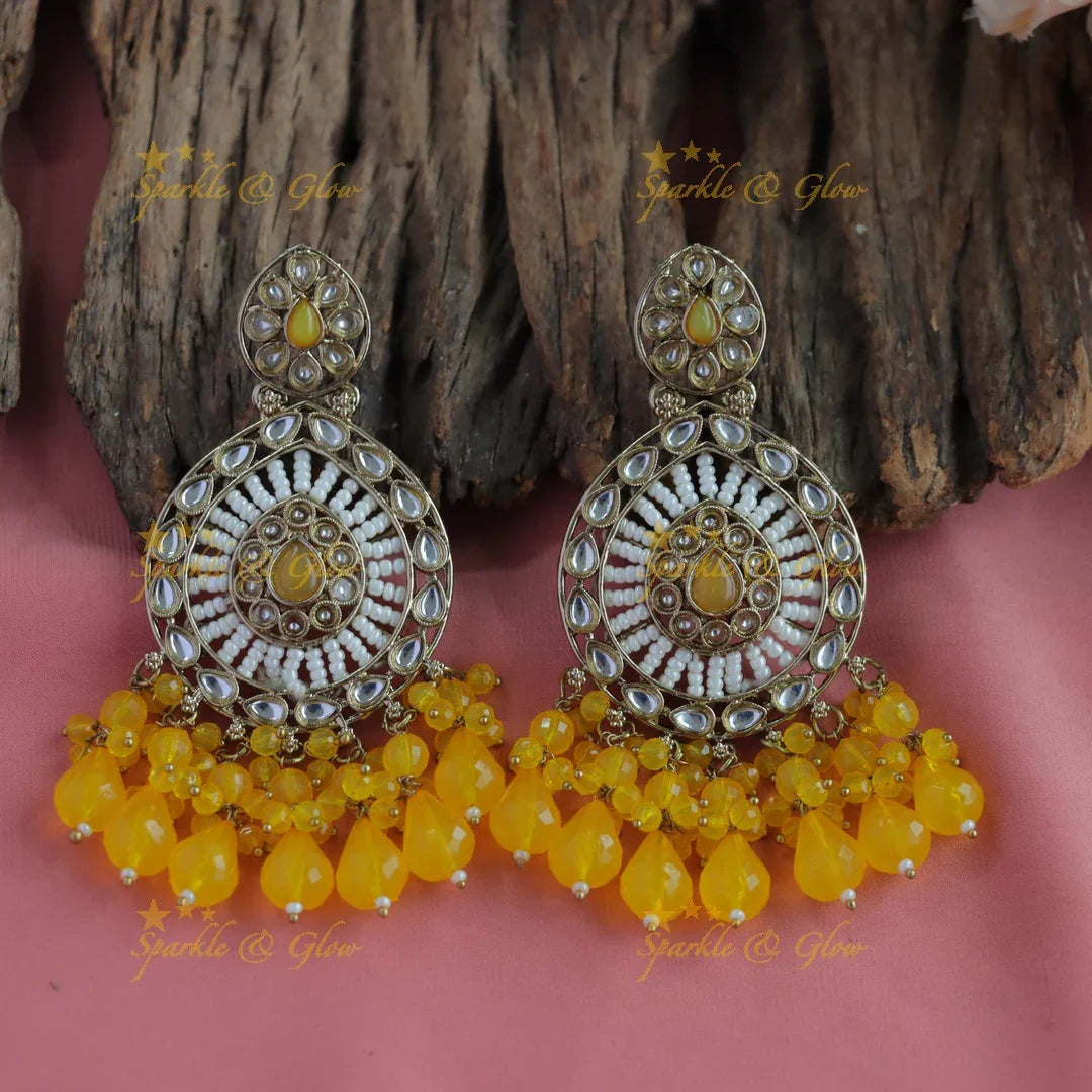 Stunning Floral design kundan stone Balis with pearls and beads - purple - Sparkle and Glow