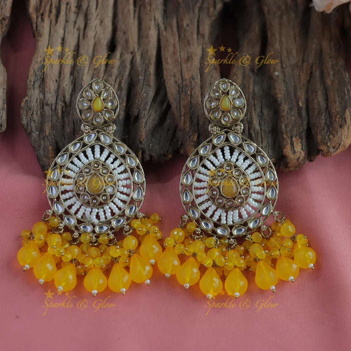 Stunning Floral design kundan stone Balis with pearls and beads - purple - Sparkle and Glow