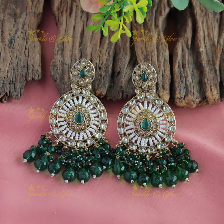 Stunning Floral design kundan stone Balis with pearls and beads - purple - Sparkle and Glow