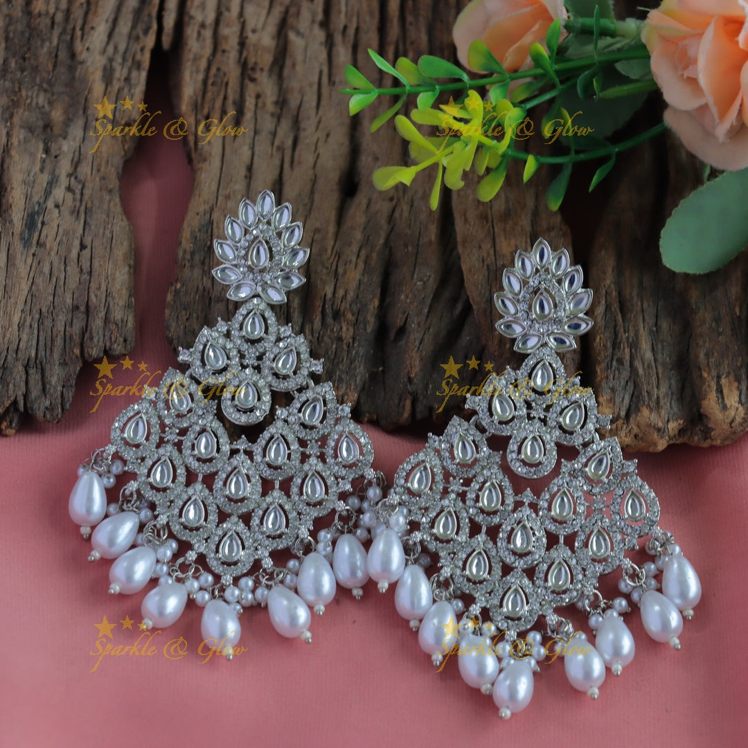 Elegant Rain drop design victorian kundan stone Balis with pearl drops