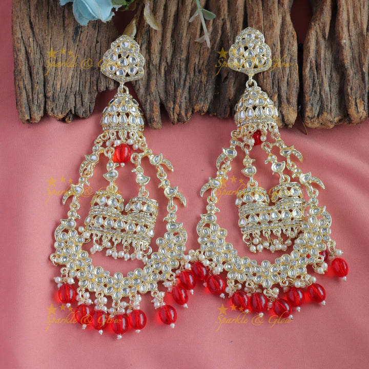 Grand Floral and bird design kundan stone Balis with beads