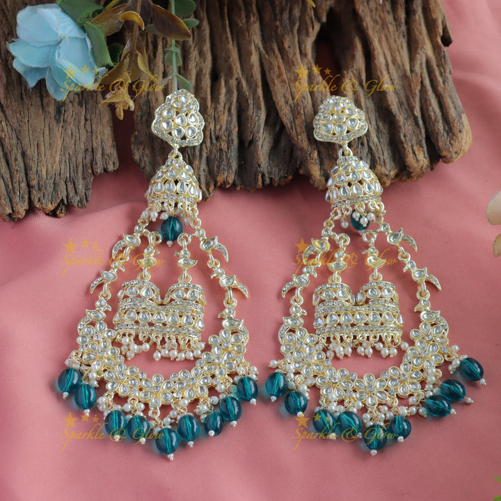 Grand Floral and bird design kundan stone Balis with beads