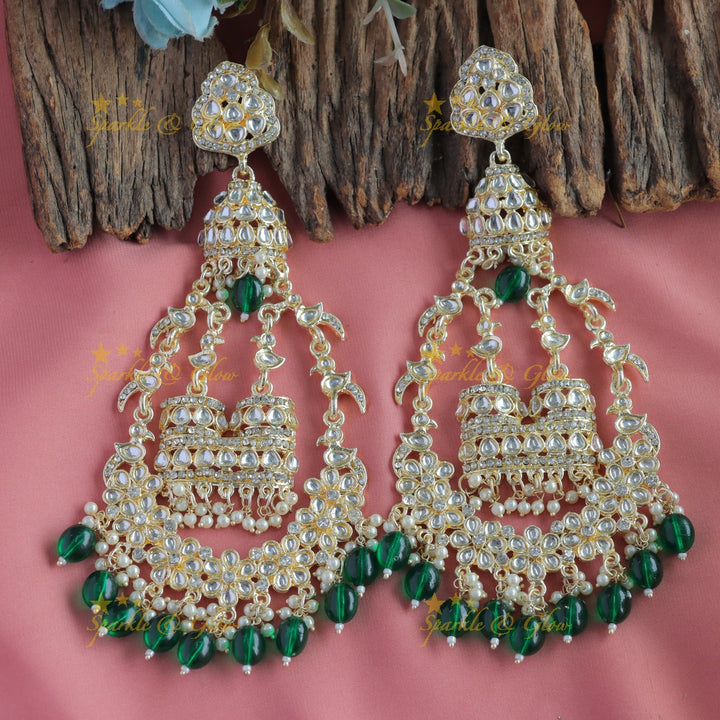 Grand Floral and bird design kundan stone Balis with beads